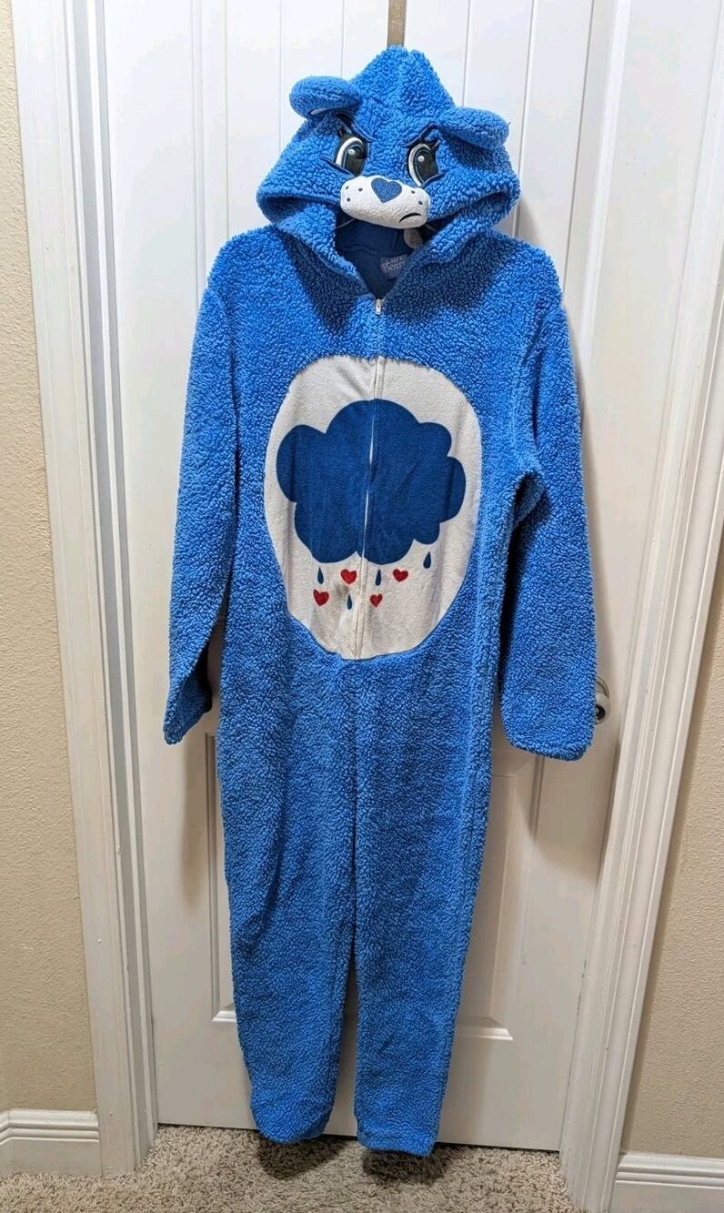 Care Bears Grumpy Bear Halloween Costume Blue Pajamas One-Piece Hooded Size S